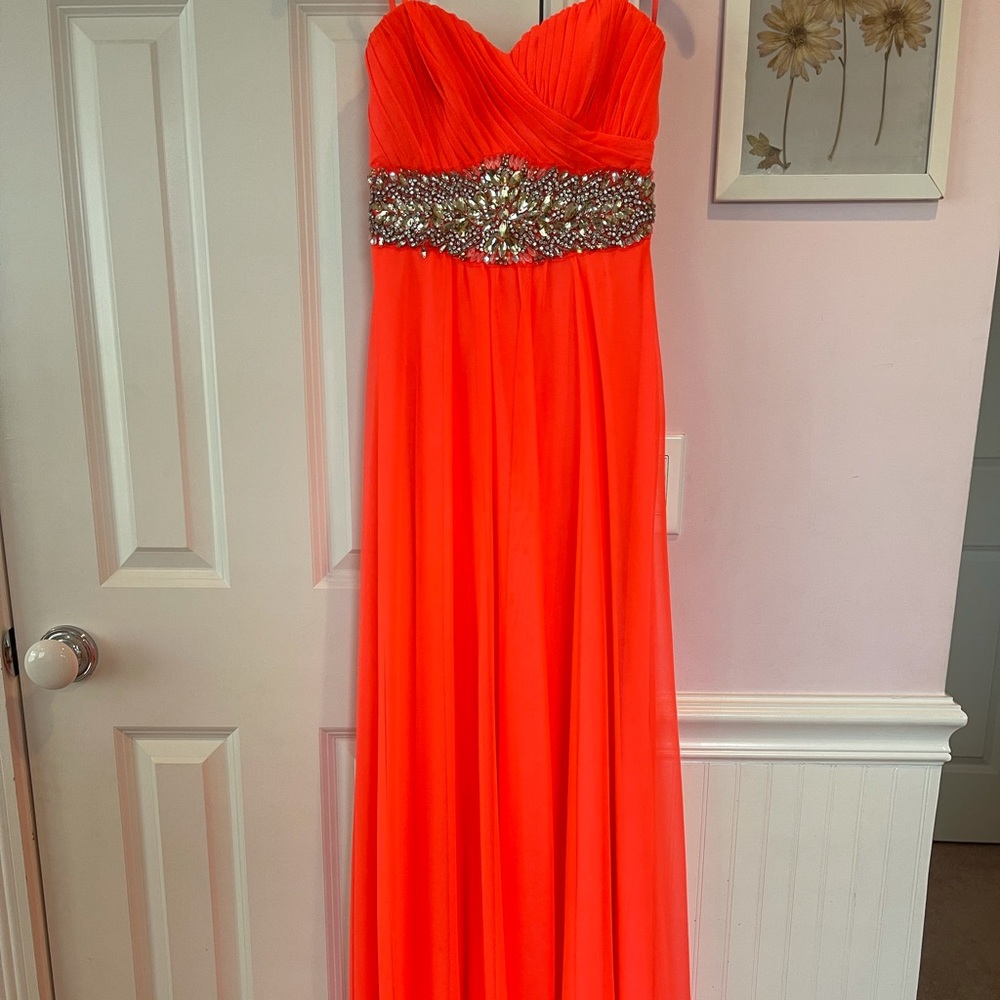 Neon Pink Strapless Prom Dress